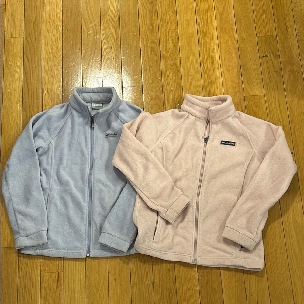 Lot 2 Columbia Girls Childrens Fleece Jackets Size L (14/16) Light Pink & Purple